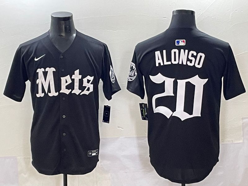 Men 2025 New York Mets #20 Alonso Black Five generations Joint Name Nike MLB Jersey style 1